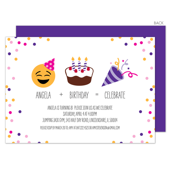 Purple Emoji Birthday + Celebrate Invitations
